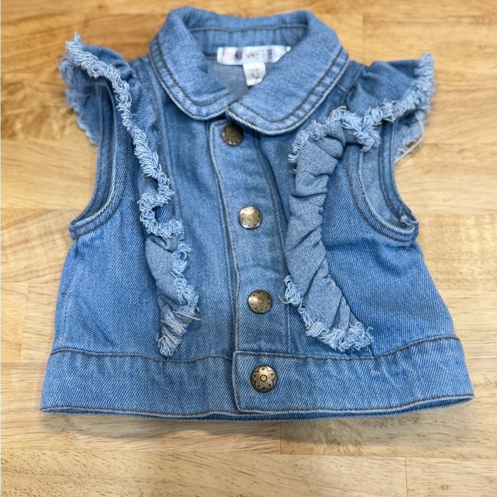 Nannette Blue Denim Vest with Ruffle Accents